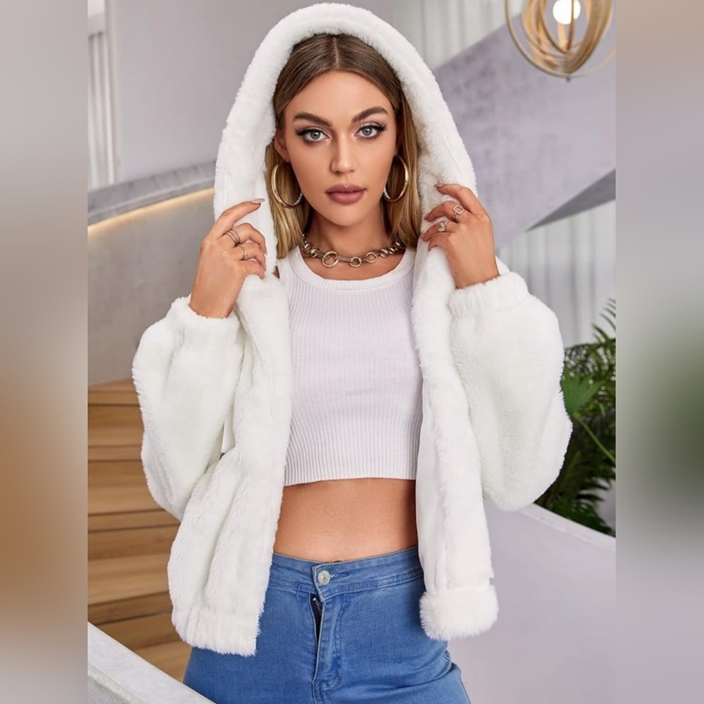 Elegant White Teddy Jacket with Hood